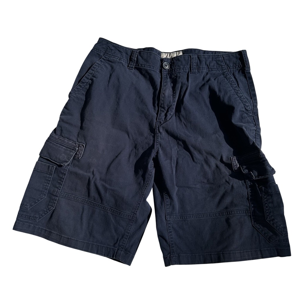 Navy Cargo Shorts Men's Size 34 Navy Ripstop‎ Pockets Baggy Loose Sun+stone